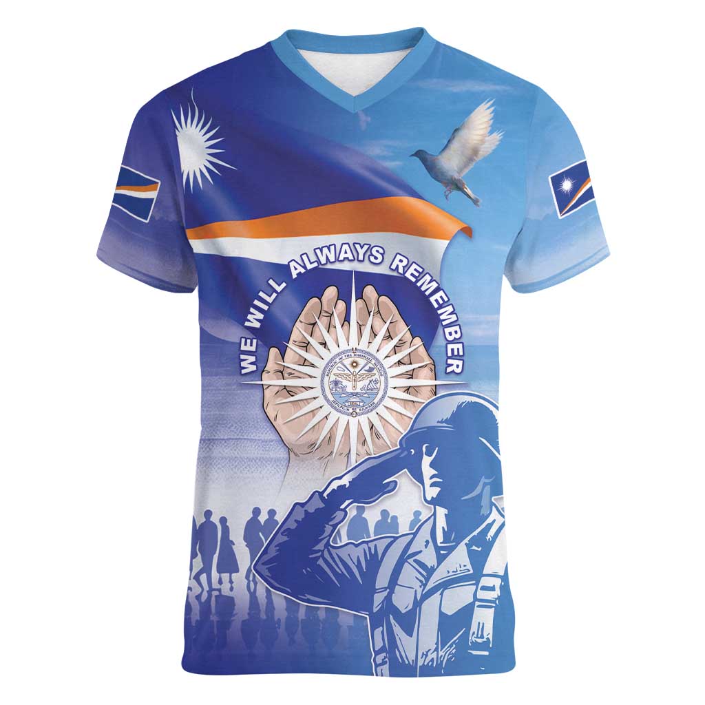 Personalised Marshall Islands Remembrance Day Women V-Neck T-Shirt We Will Always Remember