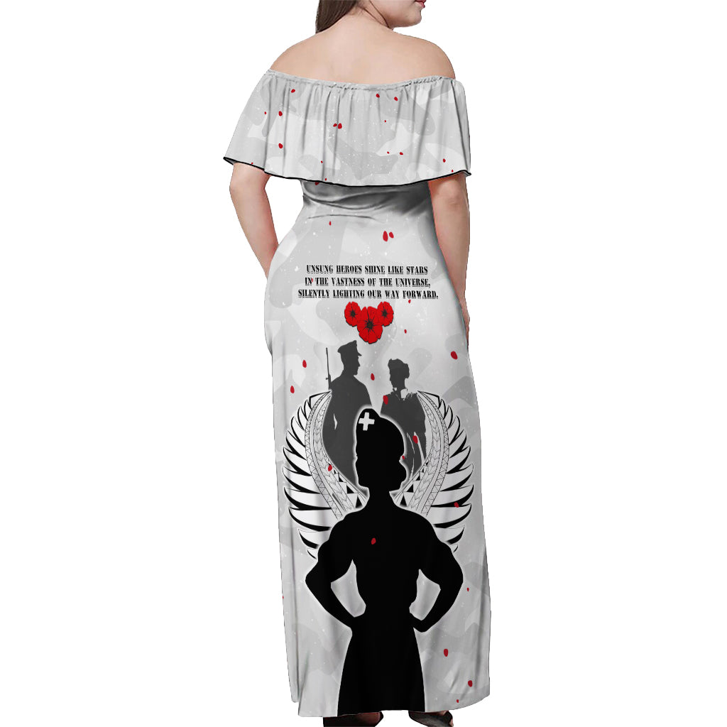 New Zealand ANZAC Day Off Shoulder Maxi Dress For The Nurse Lest We Forget LT05 - Polynesian Pride