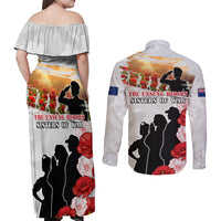 New Zealand ANZAC Day Couples Matching Off Shoulder Maxi Dress and Long Sleeve Button Shirt The Unsung Heroes Sisters of War LT05 - Polynesian Pride
