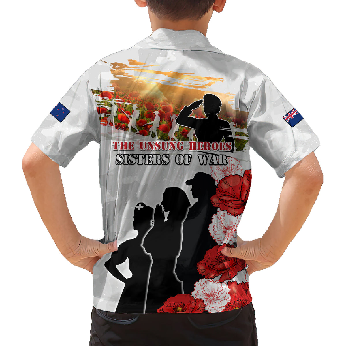 New Zealand ANZAC Day Family Matching Short Sleeve Bodycon Dress and Hawaiian Shirt The Unsung Heroes Sisters of War LT05 - Polynesian Pride