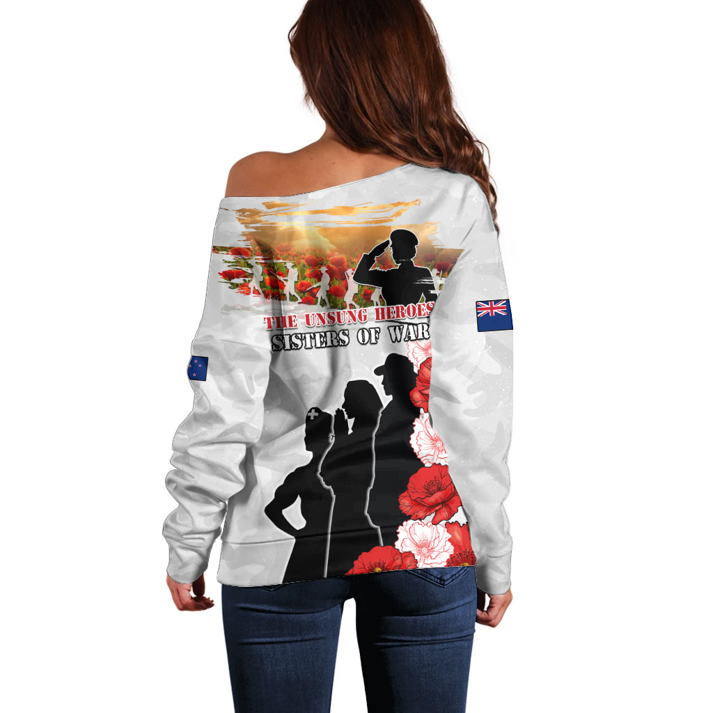 New Zealand ANZAC Day Off Shoulder Sweater The Unsung Heroes Sisters of War LT05 - Polynesian Pride
