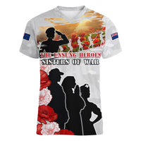 New Zealand ANZAC Day Women V Neck T Shirt The Unsung Heroes Sisters of War LT05 Female White - Polynesian Pride