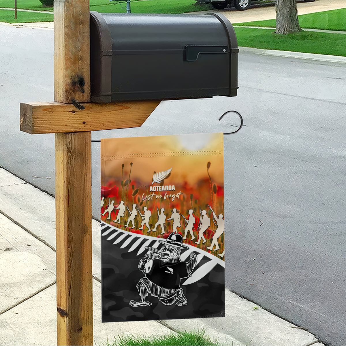 New Zealand ANZAC Rugby Garden Flag Soldier Fern With Kiwi Bird