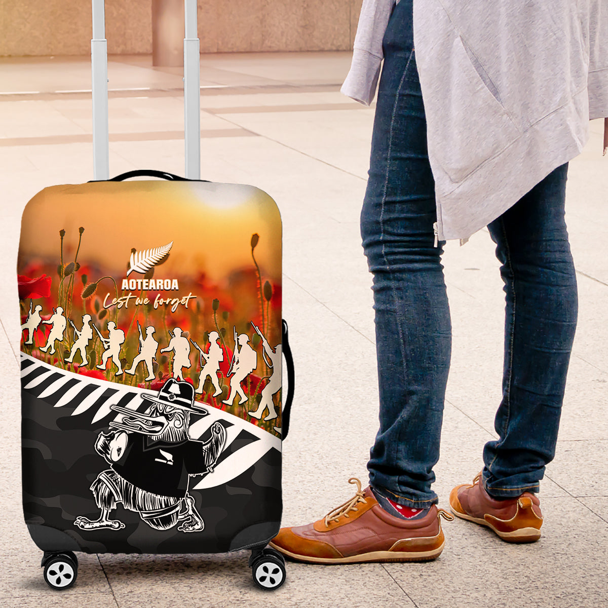 New Zealand ANZAC Rugby Luggage Cover Soldier Fern With Kiwi Bird