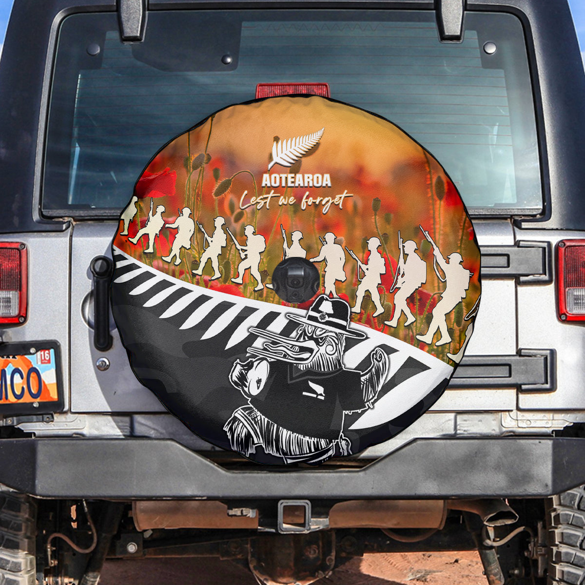 New Zealand ANZAC Rugby Spare Tire Cover Soldier Fern With Kiwi Bird