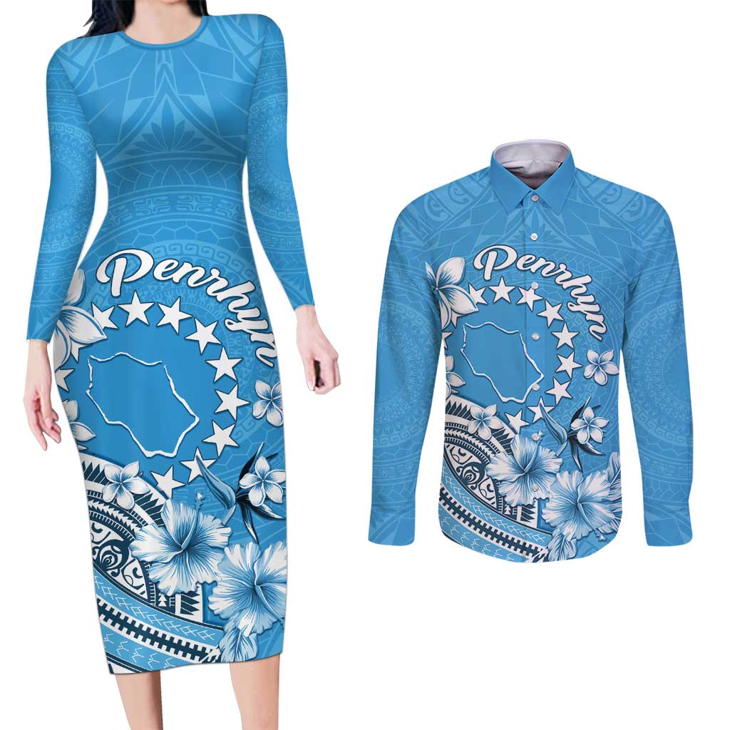 Personalised Penrhyn Gospel Day Couples Matching Long Sleeve Bodycon Dress and Long Sleeve Button Shirt Cook Islands Tribal Pattern