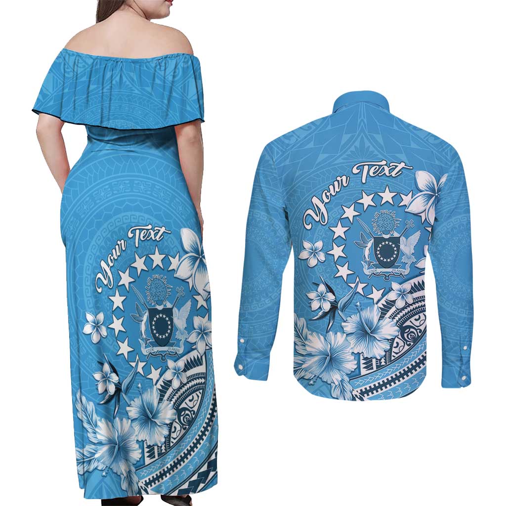 Personalised Penrhyn Gospel Day Couples Matching Off Shoulder Maxi Dress and Long Sleeve Button Shirt Cook Islands Tribal Pattern