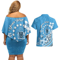Personalised Penrhyn Gospel Day Couples Matching Off Shoulder Short Dress and Hawaiian Shirt Cook Islands Tribal Pattern