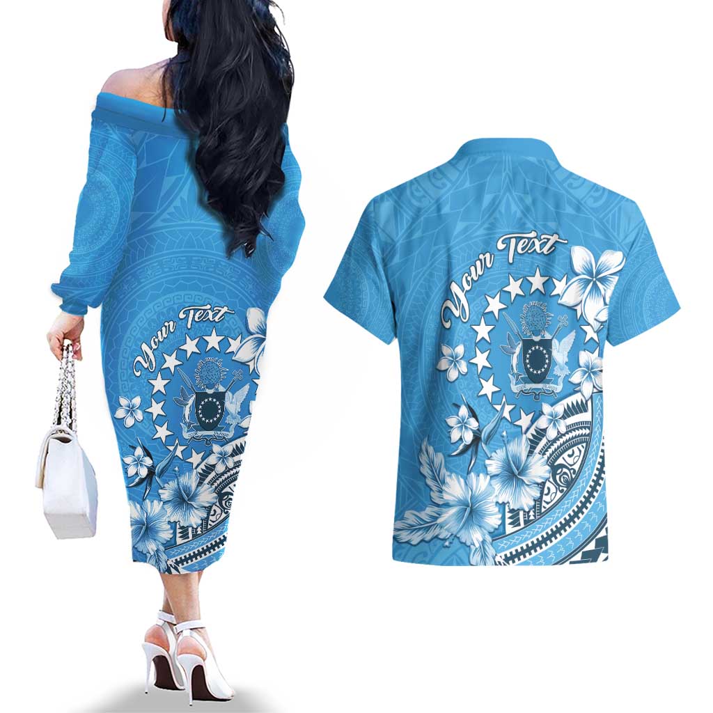 Personalised Penrhyn Gospel Day Couples Matching Off The Shoulder Long Sleeve Dress and Hawaiian Shirt Cook Islands Tribal Pattern