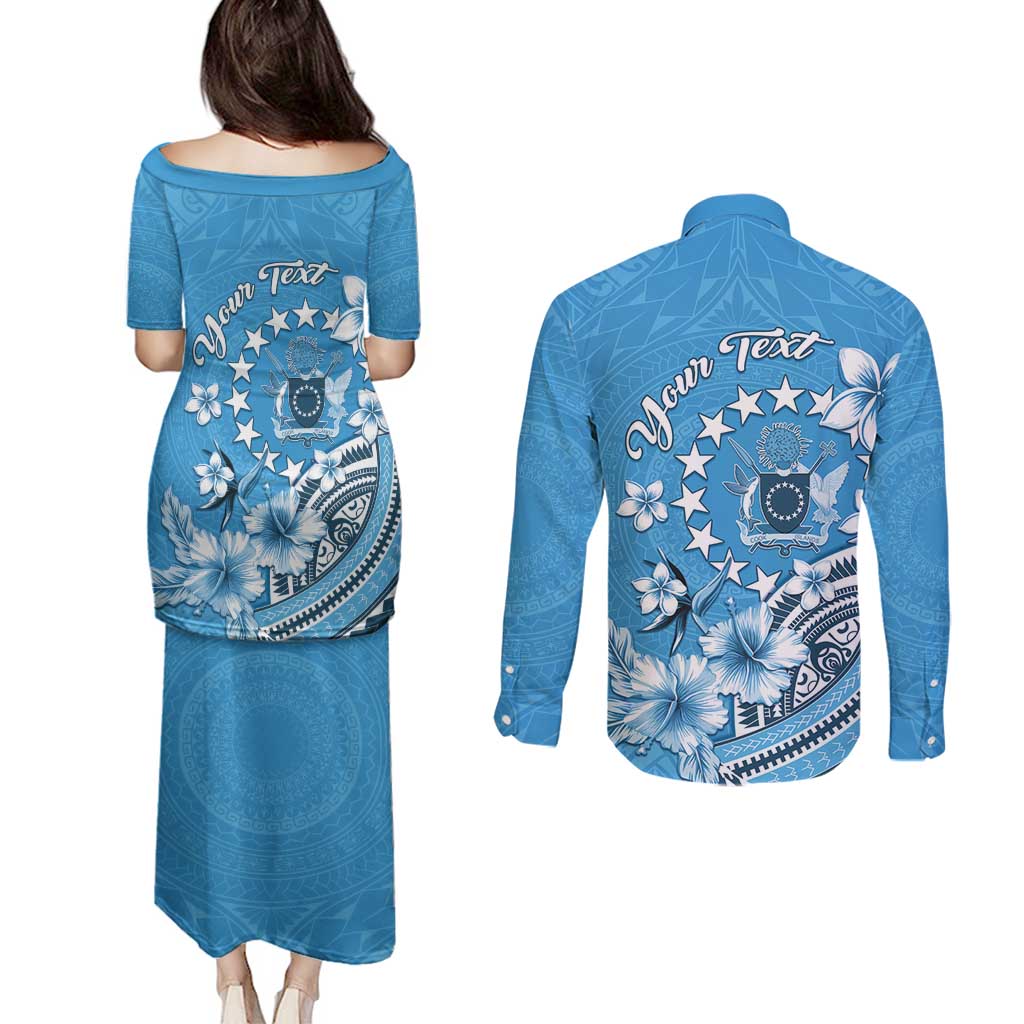 Personalised Penrhyn Gospel Day Couples Matching Puletasi and Long Sleeve Button Shirt Cook Islands Tribal Pattern