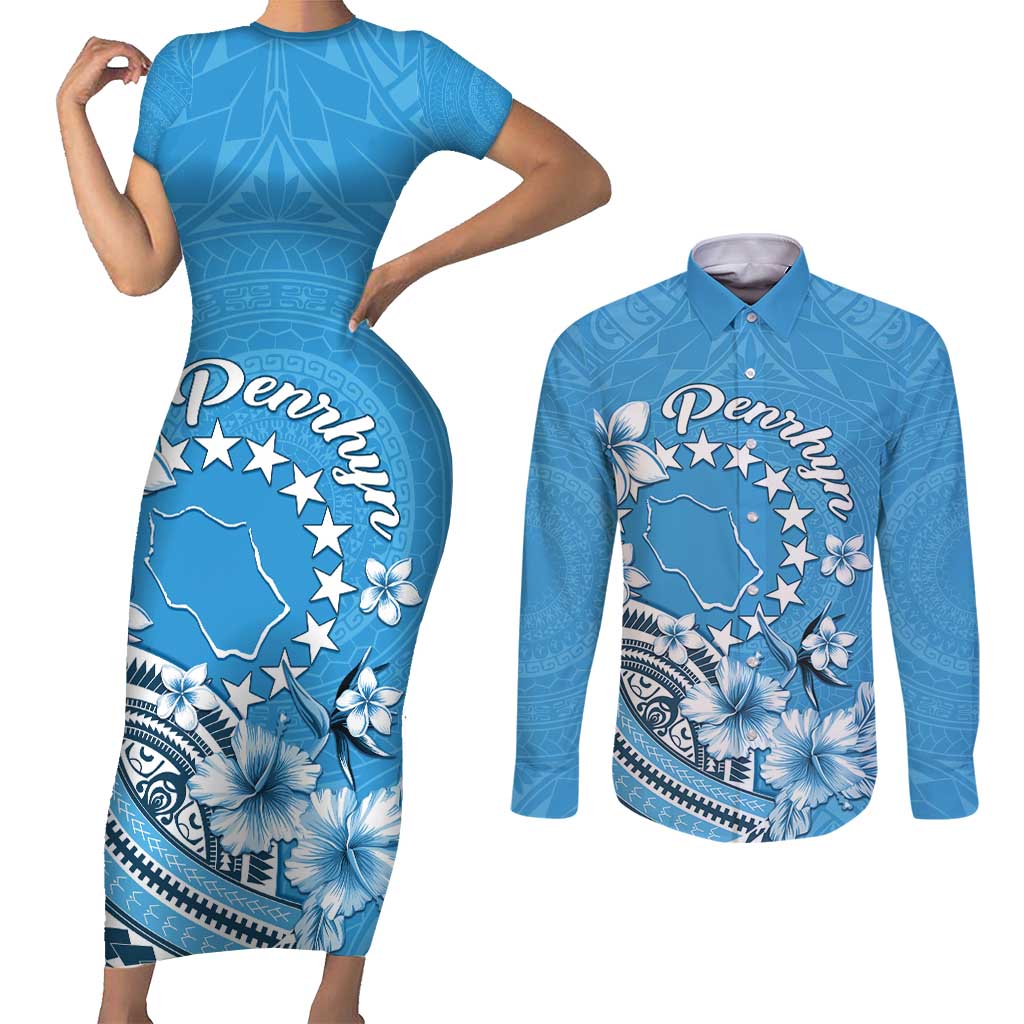 Personalised Penrhyn Gospel Day Couples Matching Short Sleeve Bodycon Dress and Long Sleeve Button Shirt Cook Islands Tribal Pattern