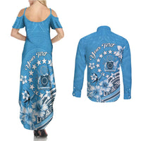 Personalised Penrhyn Gospel Day Couples Matching Summer Maxi Dress and Long Sleeve Button Shirt Cook Islands Tribal Pattern