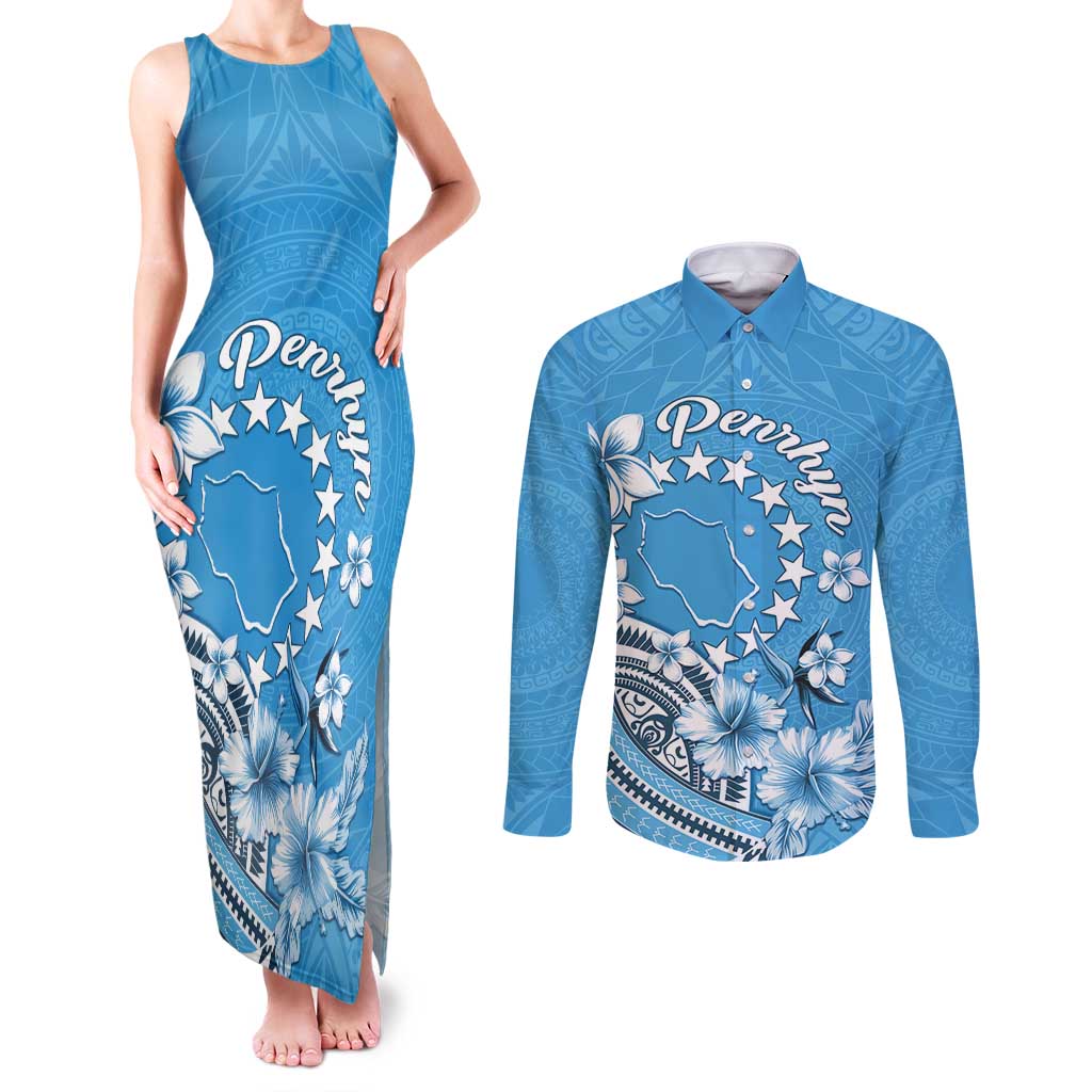 Personalised Penrhyn Gospel Day Couples Matching Tank Maxi Dress and Long Sleeve Button Shirt Cook Islands Tribal Pattern