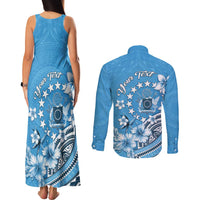 Personalised Penrhyn Gospel Day Couples Matching Tank Maxi Dress and Long Sleeve Button Shirt Cook Islands Tribal Pattern