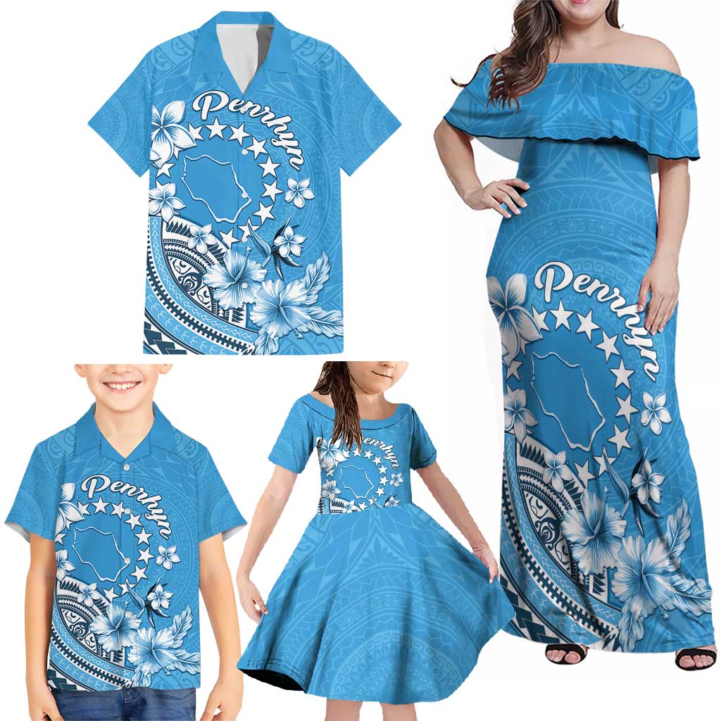 Personalised Penrhyn Gospel Day Family Matching Off Shoulder Maxi Dress and Hawaiian Shirt Cook Islands Tribal Pattern