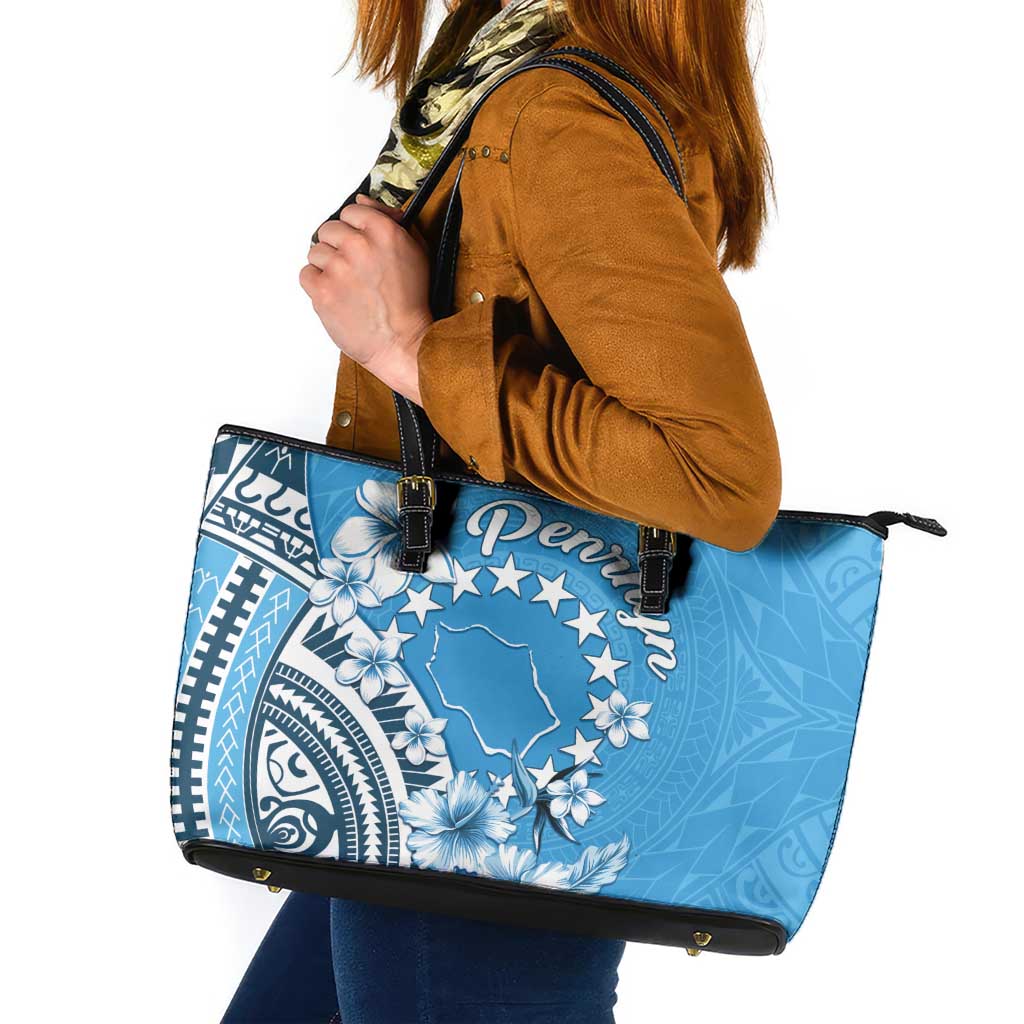 Penrhyn Gospel Day Leather Tote Bag Cook Islands Tribal Pattern