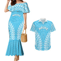 Custom Cook Islands Mauke Couples Matching Mermaid Dress and Hawaiian Shirt Polynesian Tribal Tattoo