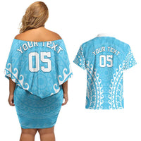 Custom Cook Islands Mauke Couples Matching Off Shoulder Short Dress and Hawaiian Shirt Polynesian Tribal Tattoo