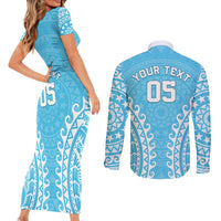 Custom Cook Islands Mauke Couples Matching Short Sleeve Bodycon Dress and Long Sleeve Button Shirt Polynesian Tribal Tattoo
