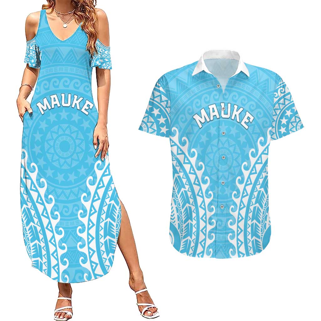 Custom Cook Islands Mauke Couples Matching Summer Maxi Dress and Hawaiian Shirt Polynesian Tribal Tattoo
