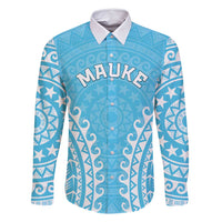 Custom Cook Islands Mauke Family Matching Long Sleeve Bodycon Dress and Hawaiian Shirt Polynesian Tribal Tattoo LT05 Dad's Shirt - Long Sleeve Baby Blue - Polynesian Pride