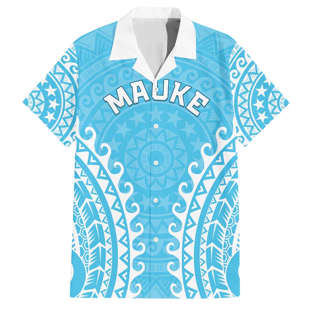 Custom Cook Islands Mauke Family Matching Summer Maxi Dress and Hawaiian Shirt Polynesian Tribal Tattoo LT05 Dad's Shirt - Short Sleeve Baby Blue - Polynesian Pride