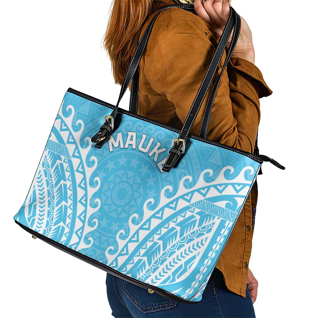 Custom Cook Islands Mauke Leather Tote Bag Polynesian Tribal Tattoo