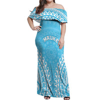 Custom Cook Islands Mauke Off Shoulder Maxi Dress Polynesian Tribal Tattoo