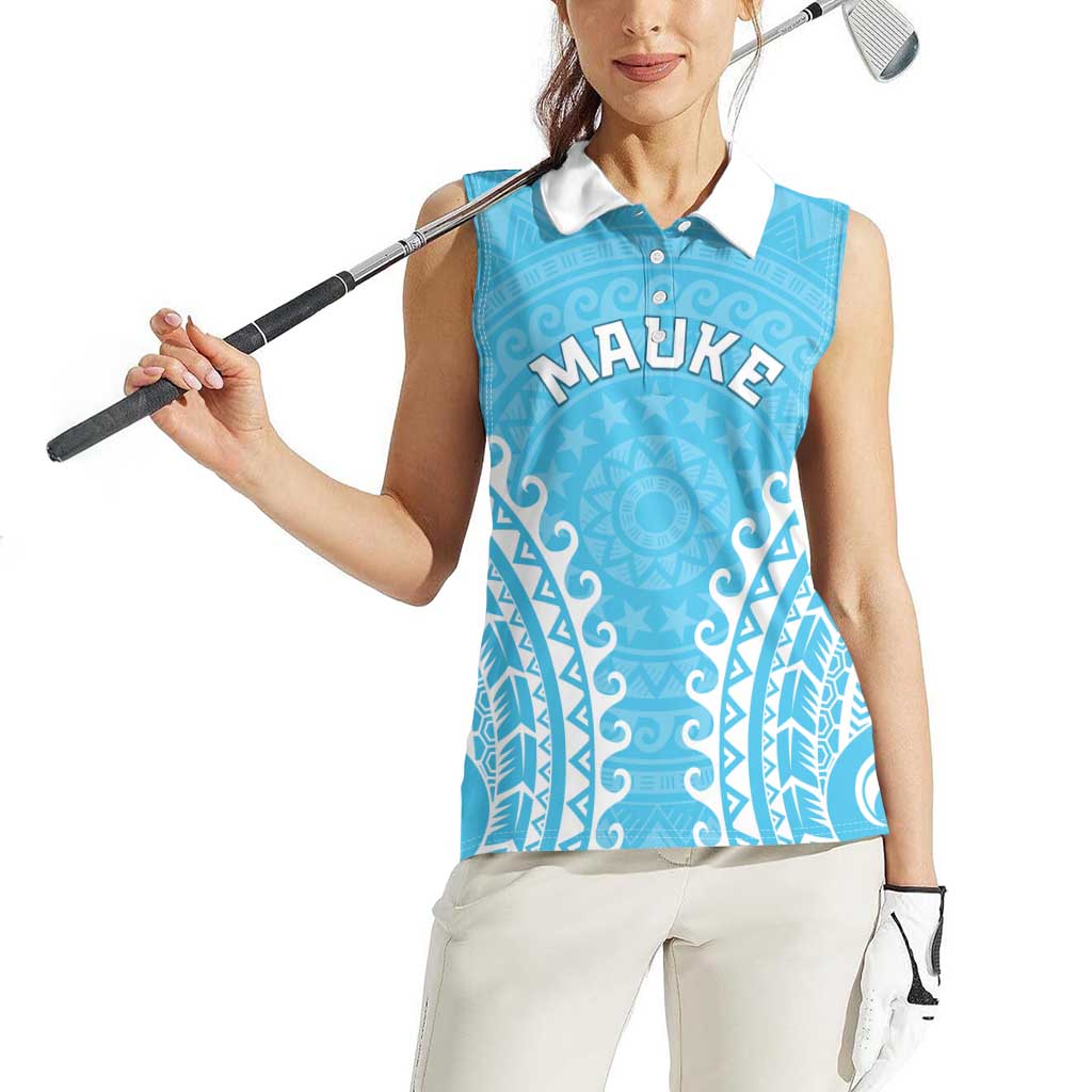 Custom Cook Islands Mauke Women Sleeveless Polo Shirt Polynesian Tribal Tattoo