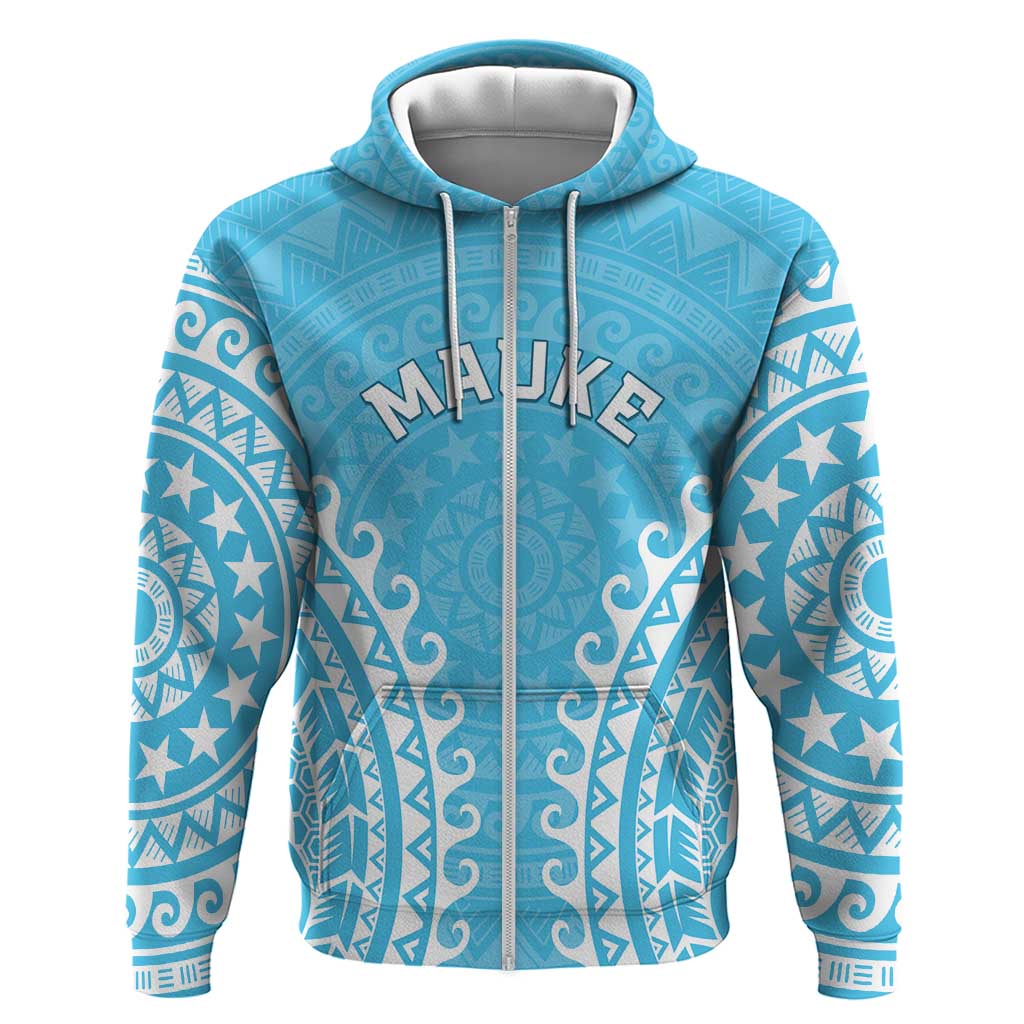 Custom Cook Islands Mauke Zip Hoodie Polynesian Tribal Tattoo