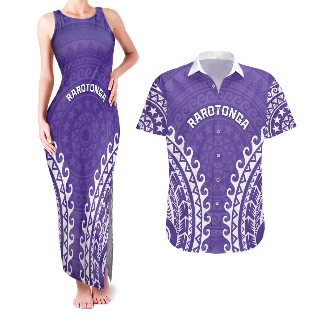 Custom Cook Islands Rarotonga Couples Matching Tank Maxi Dress and Hawaiian Shirt Polynesian Tribal Tattoo