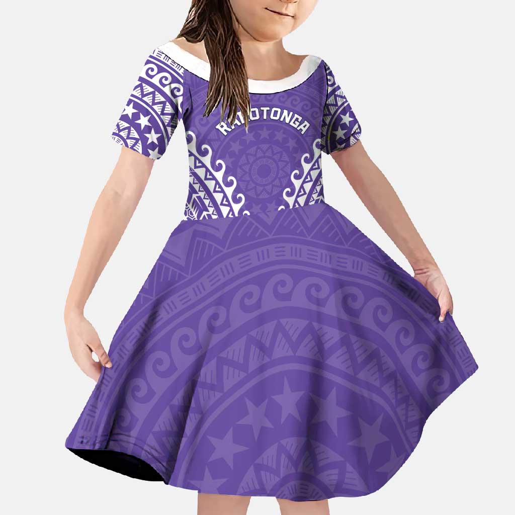 Custom Cook Islands Rarotonga Family Matching Long Sleeve Bodycon Dress and Hawaiian Shirt Polynesian Tribal Tattoo LT05 Daughter's Dress Purple - Polynesian Pride