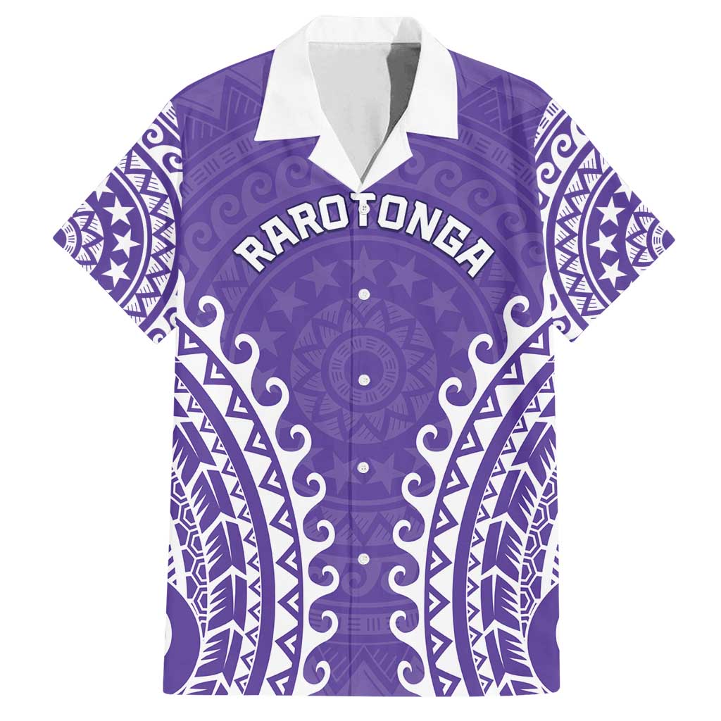 Custom Cook Islands Rarotonga Family Matching Long Sleeve Bodycon Dress and Hawaiian Shirt Polynesian Tribal Tattoo LT05 Dad's Shirt - Short Sleeve Purple - Polynesian Pride