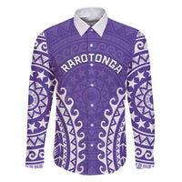 Custom Cook Islands Rarotonga Family Matching Long Sleeve Bodycon Dress and Hawaiian Shirt Polynesian Tribal Tattoo LT05 Dad's Shirt - Long Sleeve Purple - Polynesian Pride
