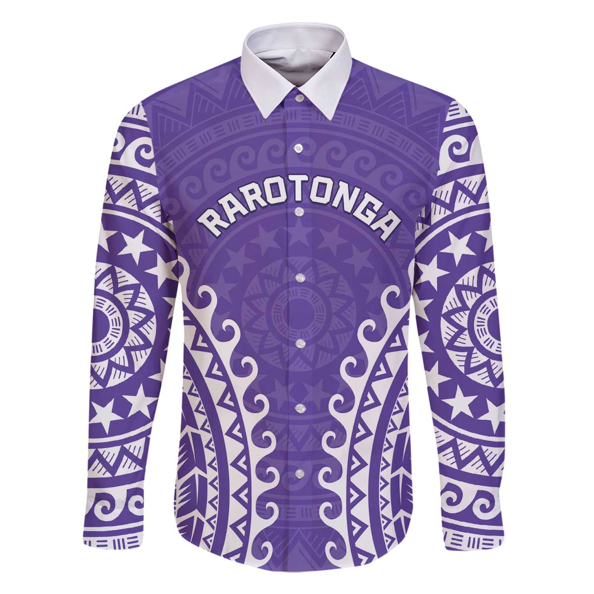 Custom Cook Islands Rarotonga Family Matching Off The Shoulder Long Sleeve Dress and Hawaiian Shirt Polynesian Tribal Tattoo LT05 Dad's Shirt - Long Sleeve Purple - Polynesian Pride