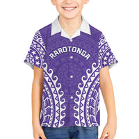 Custom Cook Islands Rarotonga Family Matching Off Shoulder Short Dress and Hawaiian Shirt Polynesian Tribal Tattoo LT05 Son's Shirt Purple - Polynesian Pride