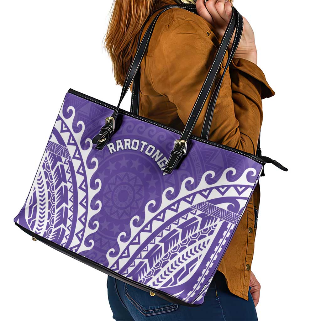 Custom Cook Islands Rarotonga Leather Tote Bag Polynesian Tribal Tattoo