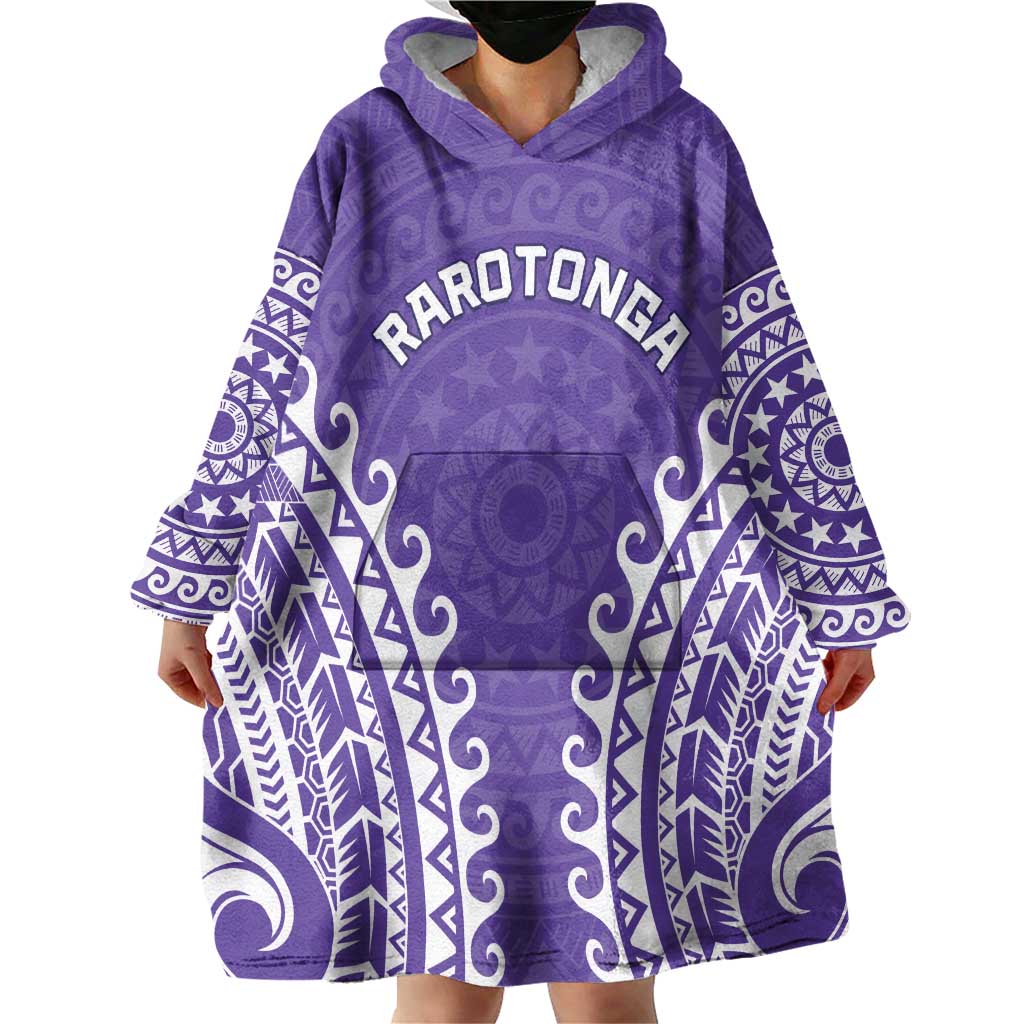 Custom Cook Islands Rarotonga Wearable Blanket Hoodie Polynesian Tribal Tattoo