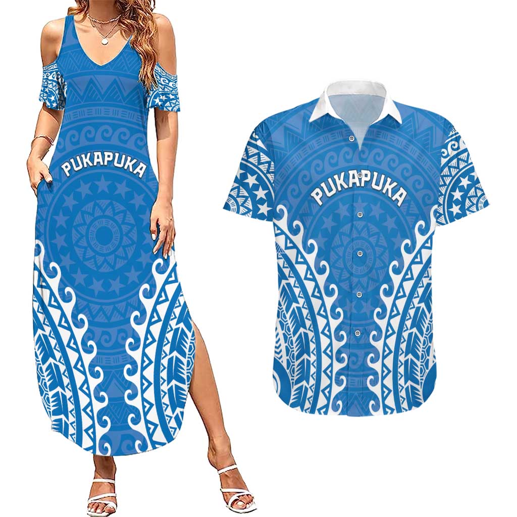Custom Cook Islands Pukapuka Couples Matching Summer Maxi Dress and Hawaiian Shirt Polynesian Tribal Tattoo