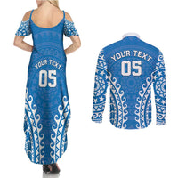 Custom Cook Islands Pukapuka Couples Matching Summer Maxi Dress and Long Sleeve Button Shirt Polynesian Tribal Tattoo