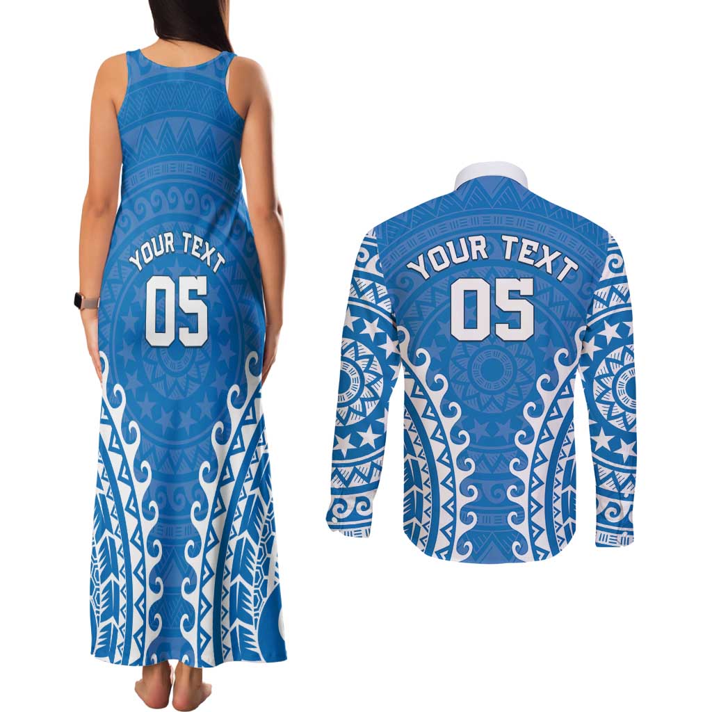 Custom Cook Islands Pukapuka Couples Matching Tank Maxi Dress and Long Sleeve Button Shirt Polynesian Tribal Tattoo