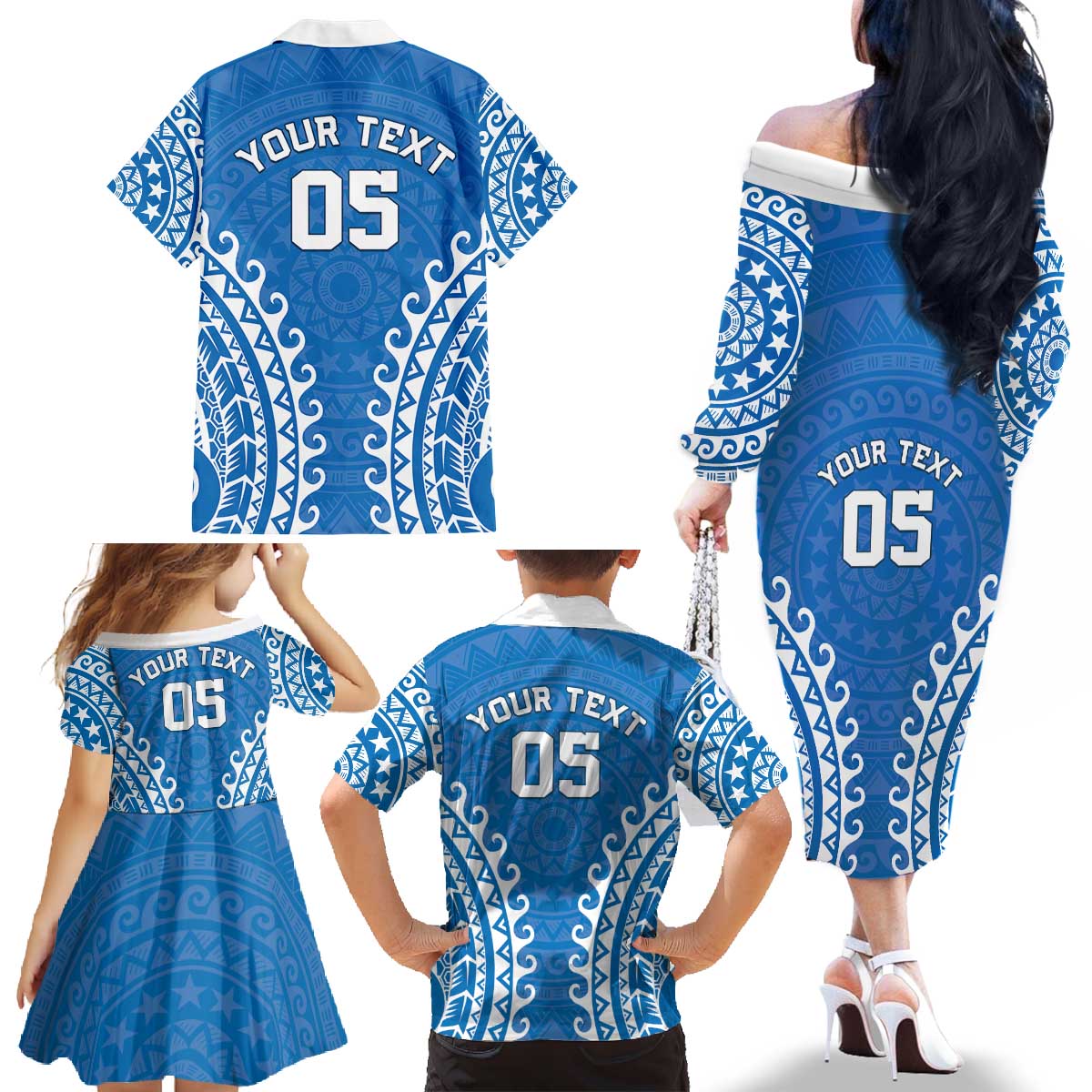 Custom Cook Islands Pukapuka Family Matching Off The Shoulder Long Sleeve Dress and Hawaiian Shirt Polynesian Tribal Tattoo