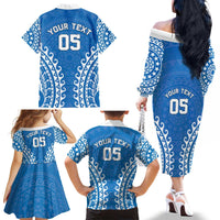 Custom Cook Islands Pukapuka Family Matching Off The Shoulder Long Sleeve Dress and Hawaiian Shirt Polynesian Tribal Tattoo