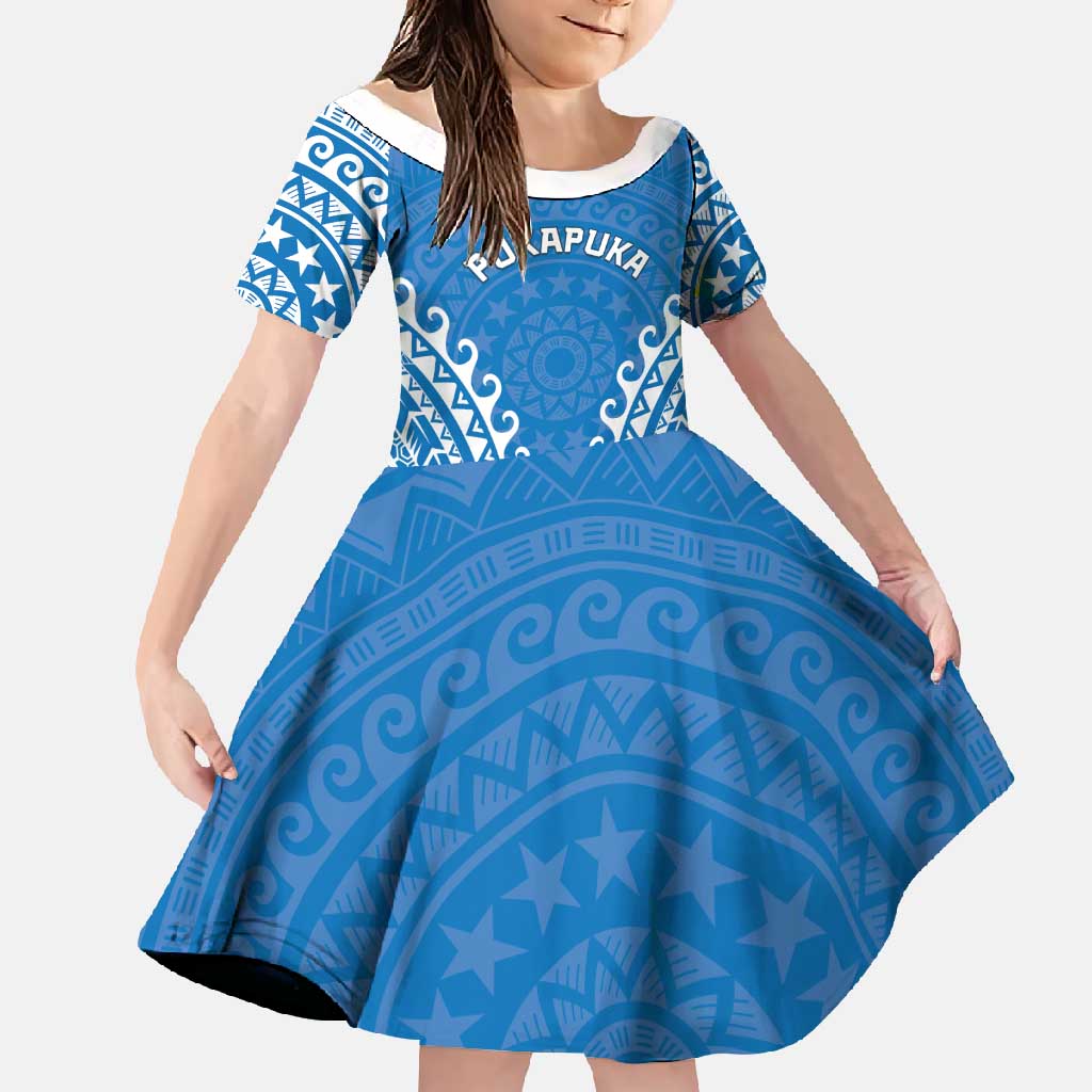 Custom Cook Islands Pukapuka Family Matching Summer Maxi Dress and Hawaiian Shirt Polynesian Tribal Tattoo LT05 Daughter's Dress Blue - Polynesian Pride