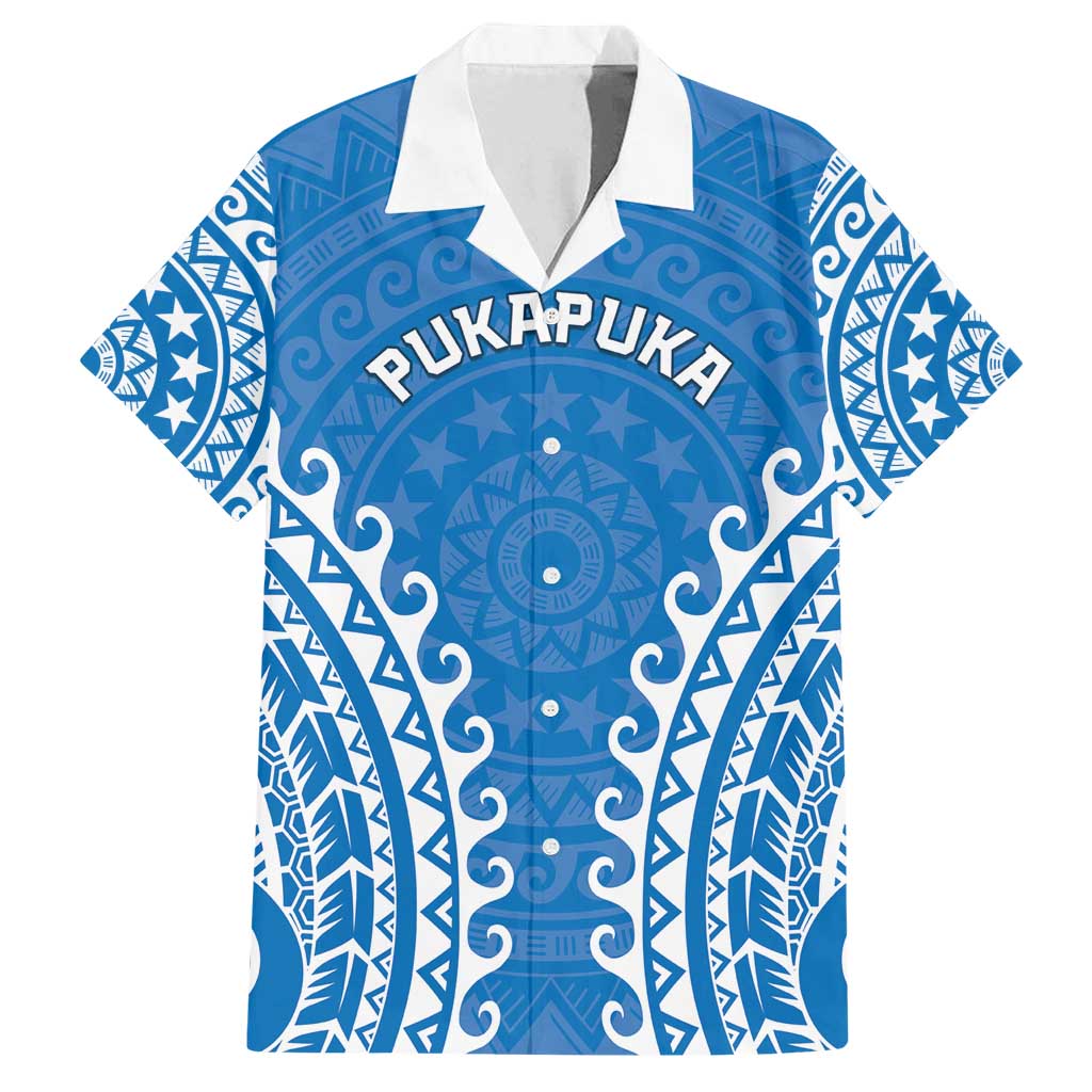 Custom Cook Islands Pukapuka Family Matching Summer Maxi Dress and Hawaiian Shirt Polynesian Tribal Tattoo LT05 Dad's Shirt - Short Sleeve Blue - Polynesian Pride