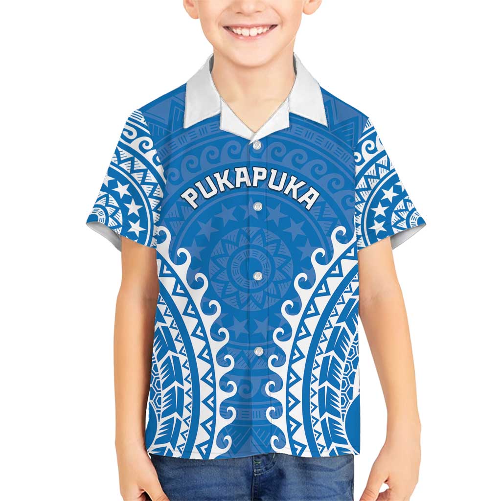 Custom Cook Islands Pukapuka Family Matching Summer Maxi Dress and Hawaiian Shirt Polynesian Tribal Tattoo LT05 Son's Shirt Blue - Polynesian Pride