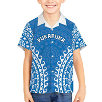 Custom Cook Islands Pukapuka Family Matching Summer Maxi Dress and Hawaiian Shirt Polynesian Tribal Tattoo LT05 Son's Shirt Blue - Polynesian Pride