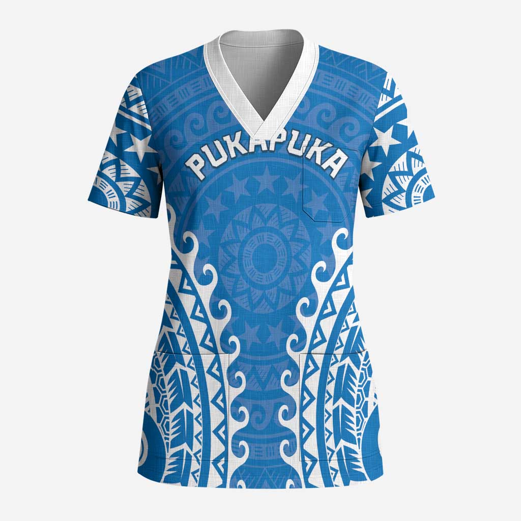 Custom Cook Islands Pukapuka Scrub Top Polynesian Tribal Tattoo - Polynesian Pride