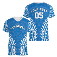 Custom Cook Islands Pukapuka Women V-Neck T-Shirt Polynesian Tribal Tattoo