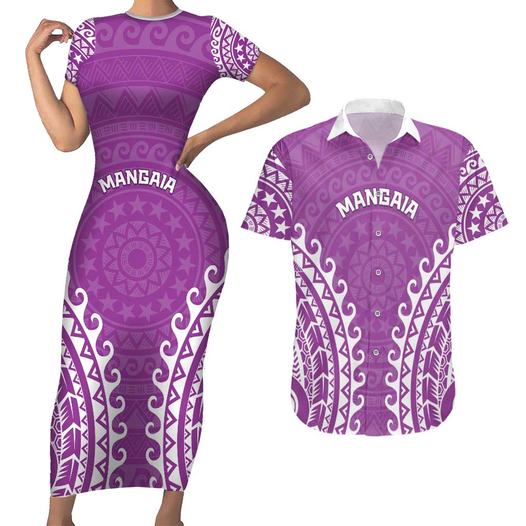 Custom Cook Islands Mangaia Couples Matching Short Sleeve Bodycon Dress and Hawaiian Shirt Polynesian Tribal Tattoo